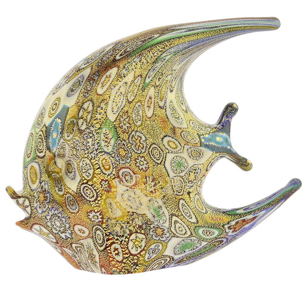 Glass Of Venice Murano Glass Golden Quilt Millefiori Fish
