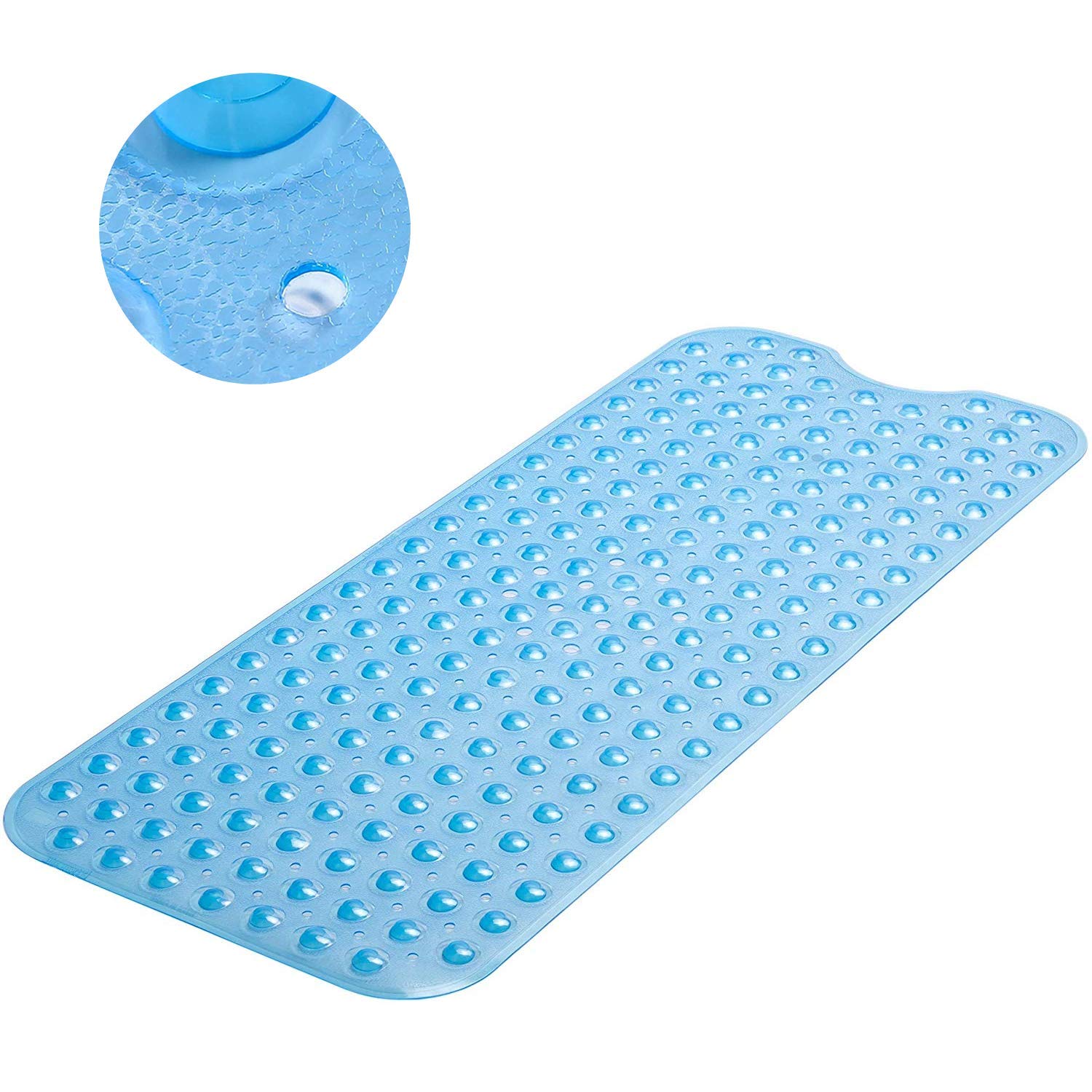 MASS DYNAMIC Extra-Long Non-Slip Bath Mat – 100x40cm Transparent Blue Shower Mat with 200 Suction Cups & 176 Drain Holes, Anti Mould, Machine Washable, BPA-Free, Safe for Kids, Elderly & Pets