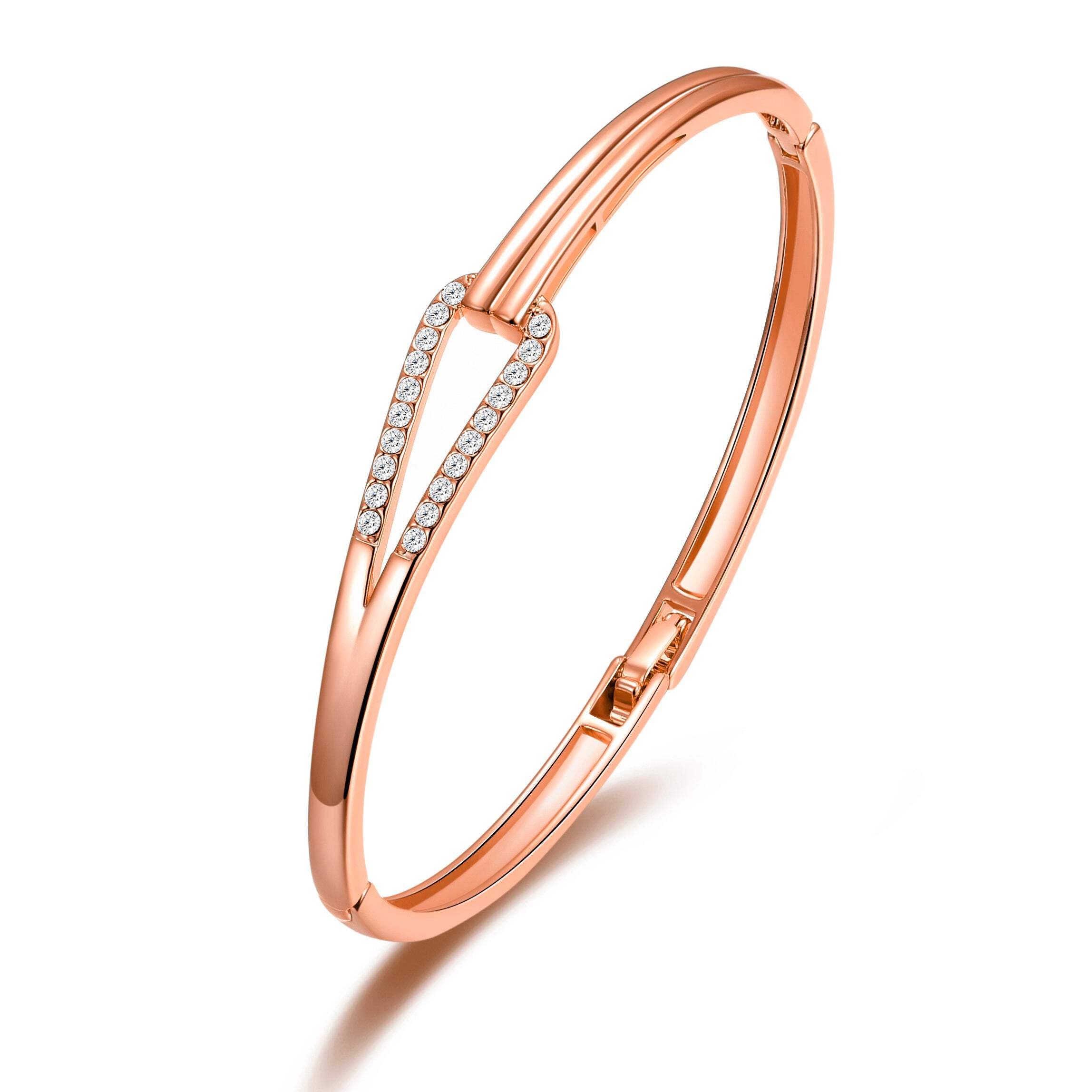 Philip Jones Rose Gold Plated Link Bangle Created with Zircondia® Crystals (7 Inch)