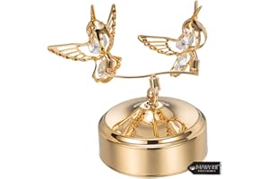 Matashi Music Box with Two Revolving Hummingbirds Figurine Plays a Calming Tune - 24K Gold Plated Tabletop Showpiece for Living Room - Gift for Mom, Grandma, Daughter & Family