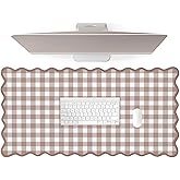 ohisxiacy Scalloped Checkered Desk Mat Cute Brown Gingham XXL Large Gaming Mouse Pad Farmhouse Cottagecore Vintage Keyboard Computer Mat Pad for Desktop Aesthetic Cozy Office Desk Decor