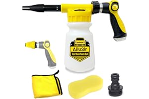 AJIUSIR Foam Gun Car Wash Sprayer + Washing Sponge & Absorbent Towel, Hose Nozzle Foam Cannon Car Washing Kit, for Garden Cleaning, Pet Showering (Yellow)