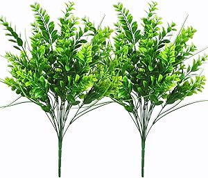 Artificial Plants 21.7" Boxwood Stems Faux Plant Shrubs Fake Outdoor UV Resistant Flower Simulation Greenery for Home Garden Office Patio Wedding Indoor Outside Decor (21.7" Large Boxwood Stems)