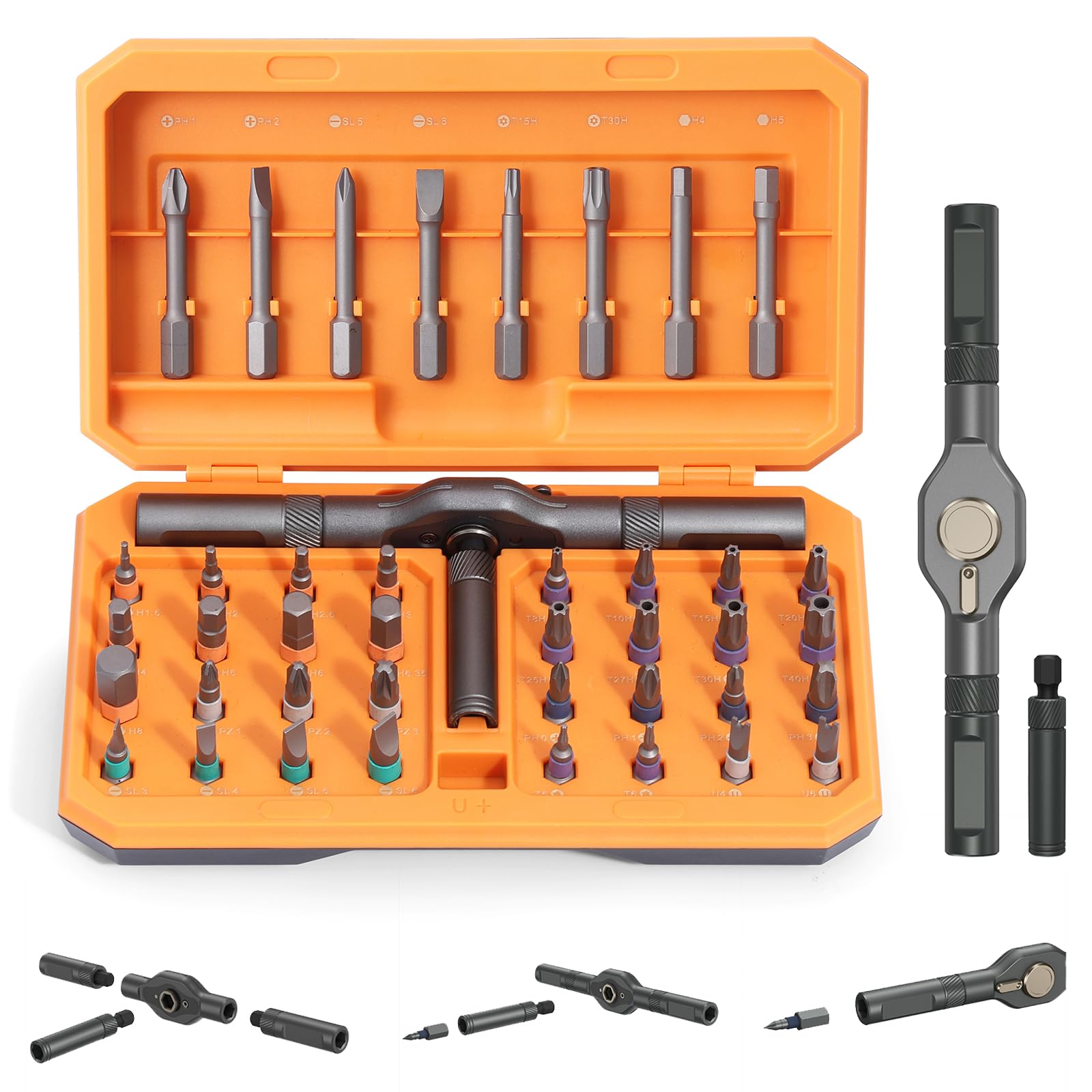 OQIMAX 42 in 1 Magnetic Screwdriver Set, Multi Ratchet Screwdrivers Kit with 40 PCS Magnetic Bits, Detachable Ratchet Handle, Portable Repair Screwdriver Set for Furniture Computer Bicycle