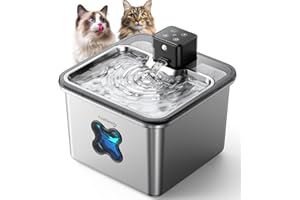Cat Water Fountain Cordless: [Visual Filter] & [Heavy-Duty Stainless Steel] FEELNEEDY- Premium, Durable Design. 3.2L/108oz, 4000mAh Battery Operated Pet Fountain with Sensor, for Cats and Dogs