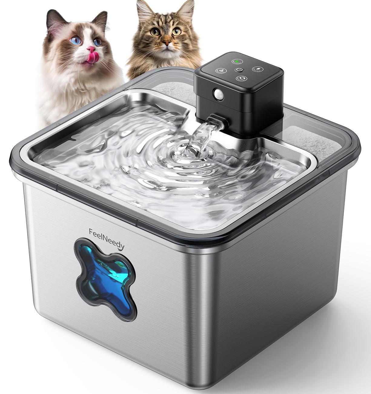 Cordless Cat Water Fountain : [Visual Filter] & [Heavy-Duty Stainless Steel] 3.2L/108oz, FEELNEEDY- Premium, Durable Design, 4000mAh Battery Operated Pet Fountain with Sensor, FN-W17 for Cats and Dogs Image