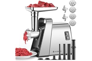 AOBOSI Meat Grinder Electric, [3000W Max] Meat Grinder Heavy Duty with 2 Stainless Steel Blades & 4 Grinding Plates, Sausage 