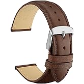 WOCCI 17mm Vintage Leather Watch Band for Men and Women, Silver Buckle (Dark Brown)
