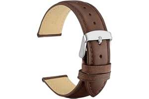 WOCCI 18mm Vintage Leather Watch Band for Men and Women, Silver Buckle (Dark Brown)