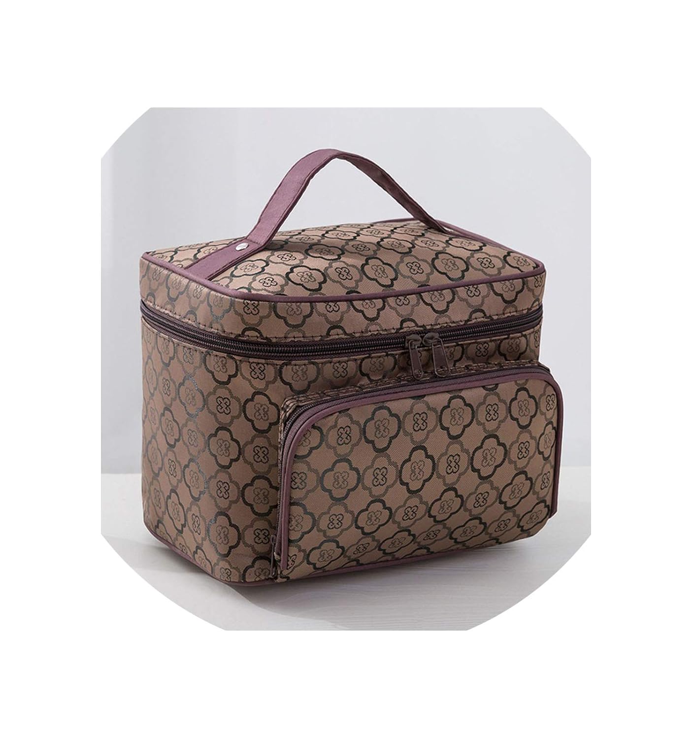 Woman Men Cosmetic Bags Diamond Lattice Pattern Organizer Makeup Bag Travel Toiletry Large Capacity Storage Beauty Bag SZL603,Flower Dark Coffee