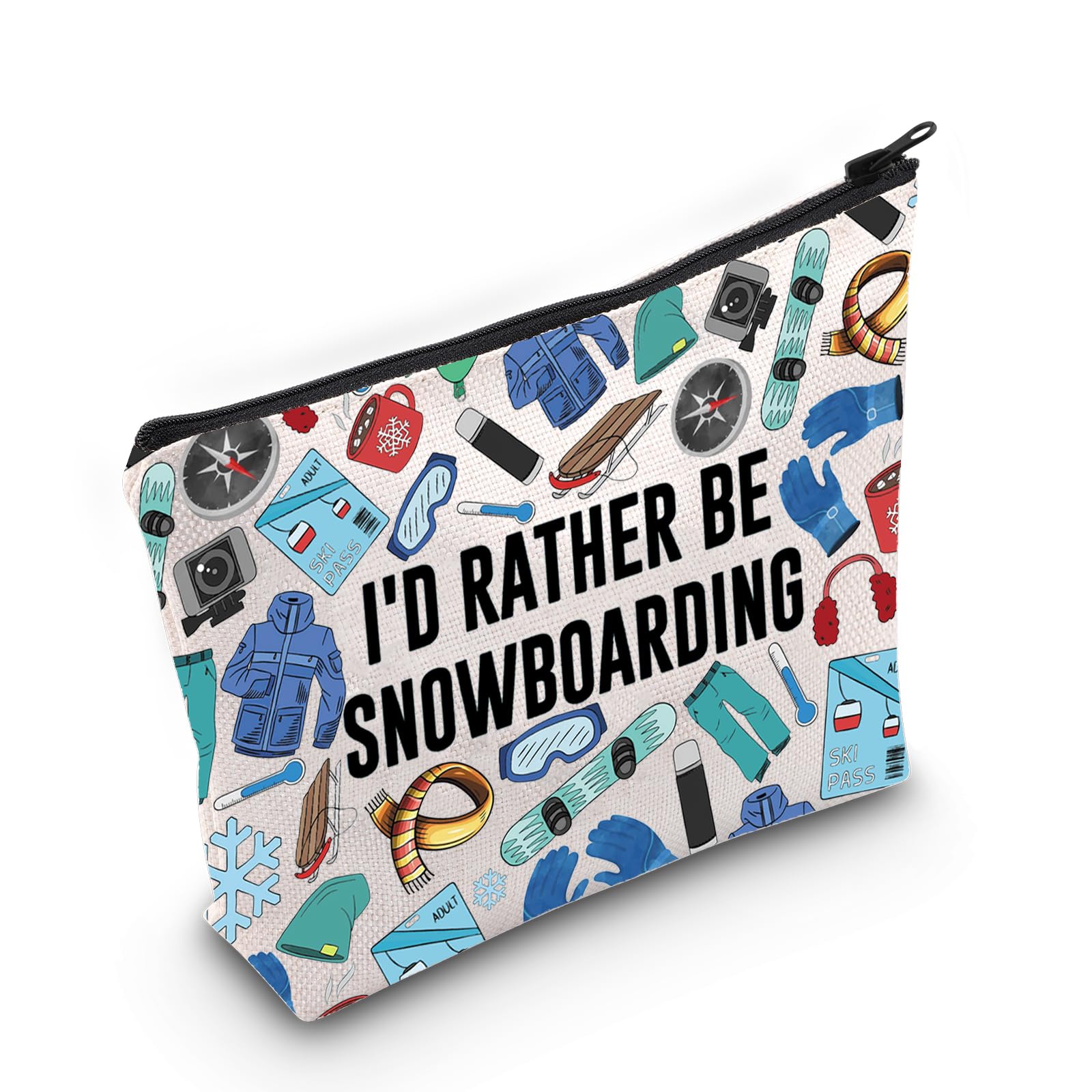 LEVLO Skiing Cosmetic Makeup Bag Snowboarding Lover Gift I’d Rather Be Snowboarding Skier Zipper Pouch Bag Snowboard Team Merch, Snowboarding Bag