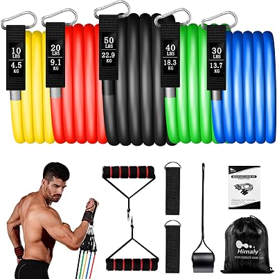 Himaly Resistance Bands Set 5pcs 150Lbs with Handles Door Anchor Gym Kit