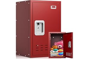 BUTISOW Metal Locker, 4-Door 3-Shelf Lockable Storage Cabinet, Red, 15" W x 24" H x 15" D, Industrial/Utilitarian Style, Ideal for Bedroom, Office, Garage