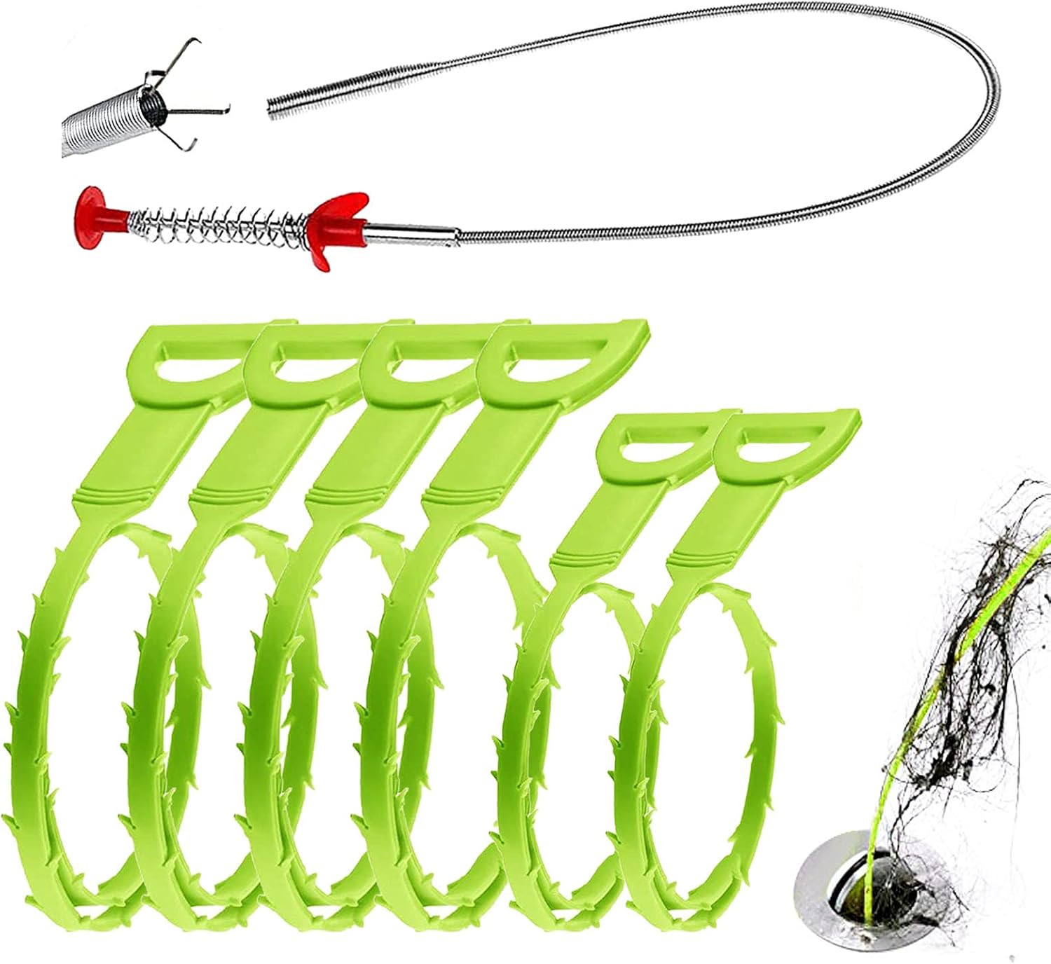 TUAHOUS 7pcs Drain Relief Tool, 25 Inch Hair Grabber Drain Tools with 23in Extra Long