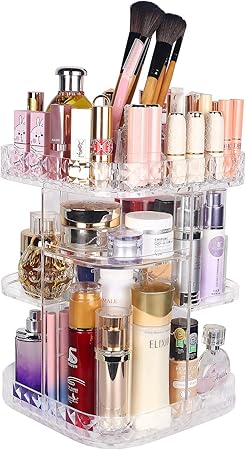 Amazon Eloki コスメ収納ボックス メイクボックス コスメボックス タワー コスメ収納 回転 メイク収納ボックス ３６０度回転式 メイクケース 大容量 化粧品 収納 可愛い 化粧品収納ボックス 化粧道具入れ クリスタル 透明 Eloki メイクボックス 通販