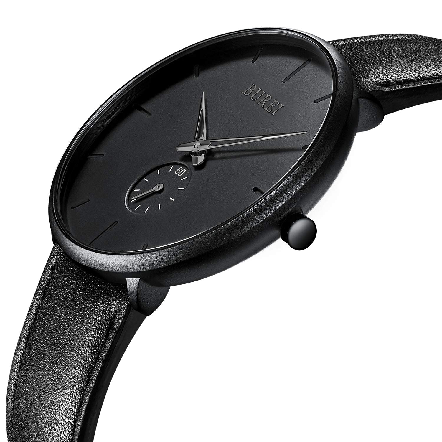 BUREI Men's Quartz Watch Black Minimalist Analog Ultra Thin Waist Watch Simple Style Stainless Steel Mesh Band