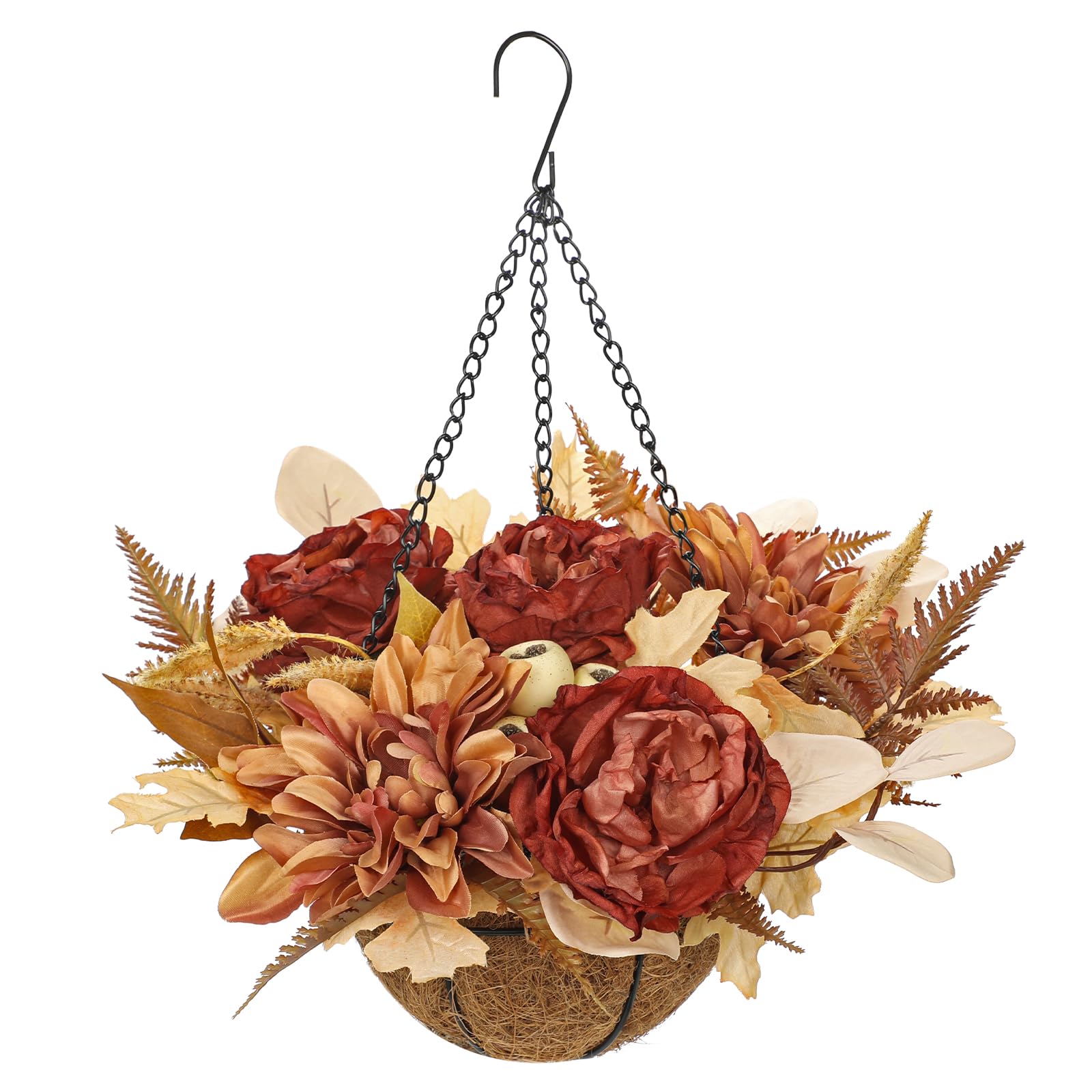 Photo 1 of Hollyone Fall Hanging Baskets Peonies Artificial Flowers Fall Hanging Decor Peonies Flowers Faux Plants Baskets for Indoor Outdoor Fake Peony for Porch Patio Garden Autumn Decorations for Home