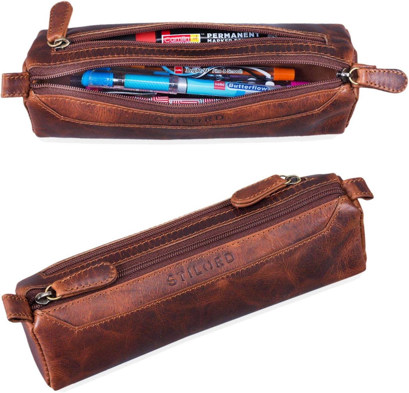 "Jim" Leather Pencil Case Vintage, Kara - Cognac - Image 3