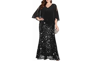 PINUP FASHION Plus Size Formal Dress - Evening Sequin Lace Long Mermaid Prom Dress with Chiffon Overlay Cape