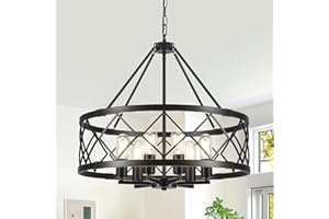 21.65'' Farmhouse Chandelier for Dining Room Light Fixture Ceiling Mount 6 Lights Rustic Chandeliers Adjustable Black Kitchen