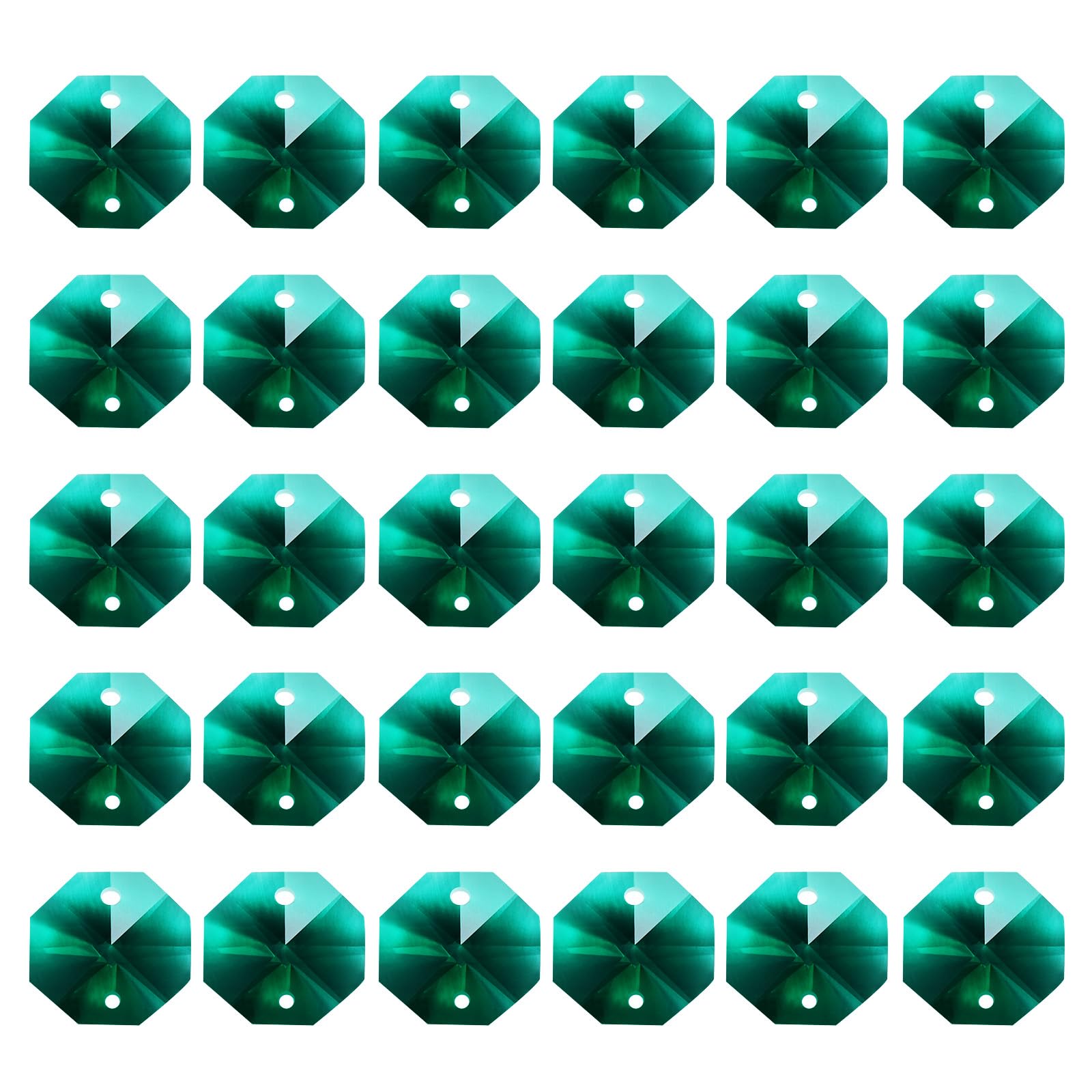 PATIKIL K9 Crystal Octagon Beads 2 Holes Pendants, 60 Pack 14mm Chandelier Prisms Parts Ornaments Hanging Beads for DIY Arts Crafts Decoration, Dark Green