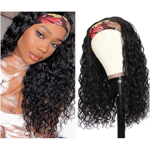 Water Wave Headband Wigs Human Hair For Black Women Non Lace Front Wigs Brazilian Virgin Hair Wet and Wavy Headband Human Hair Wigs Glueless Machine Made Wigs 150% Density(14)