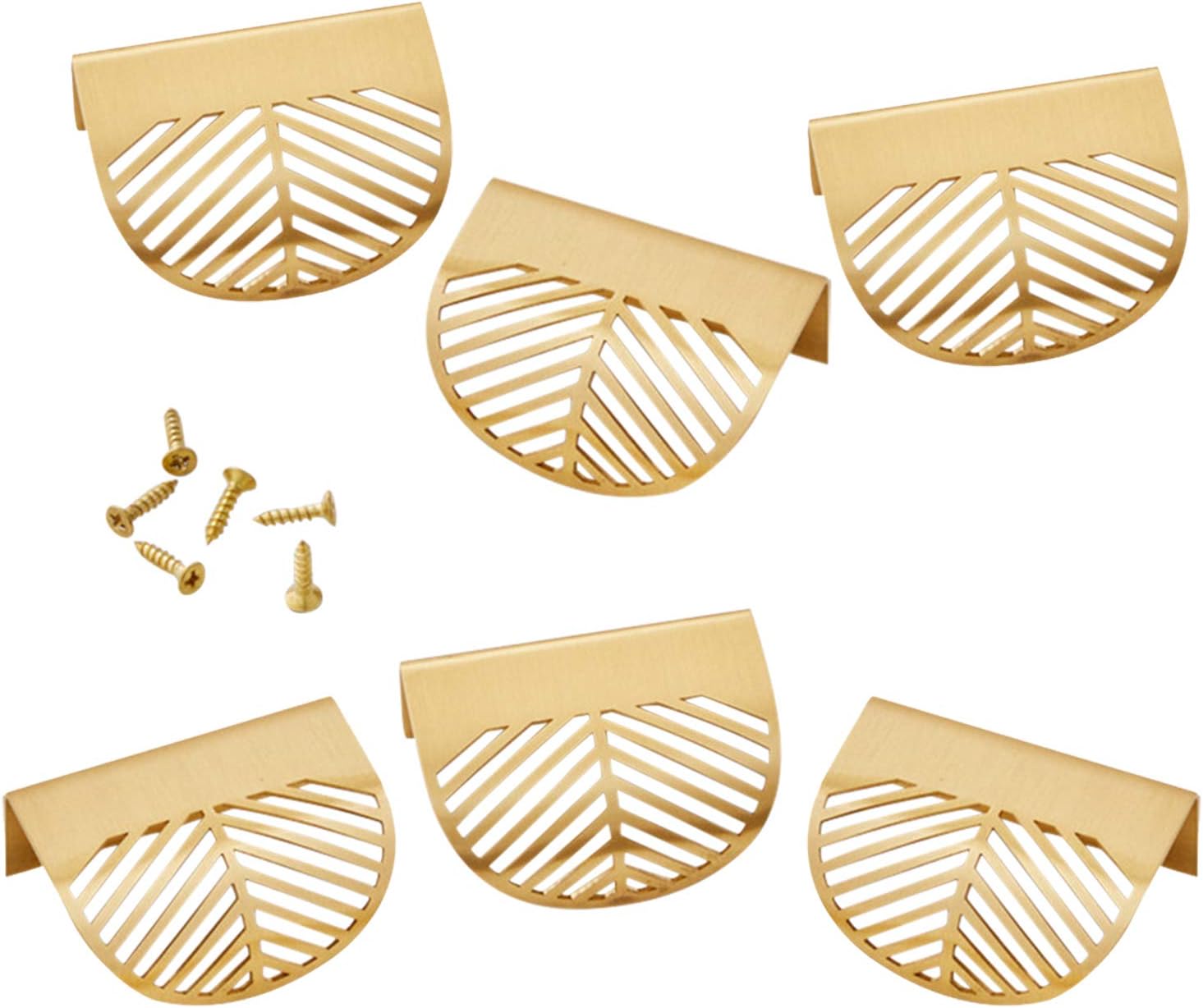 TRYAH 6 Pieces Leaf Shaped Cabinet Pulls Knobs Alloy Decorative Furniture Handles with Mounting Screws for Kitchen Cupboard Cabinet Wardrobe Drawer Door