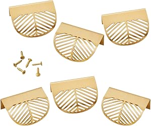 TRYAH 6 Pieces Leaf Shaped Cabinet Pulls Knobs Alloy Decorative Furniture Handles with Mounting Screws for Kitchen Cupboard Cabinet Wardrobe Drawer Door