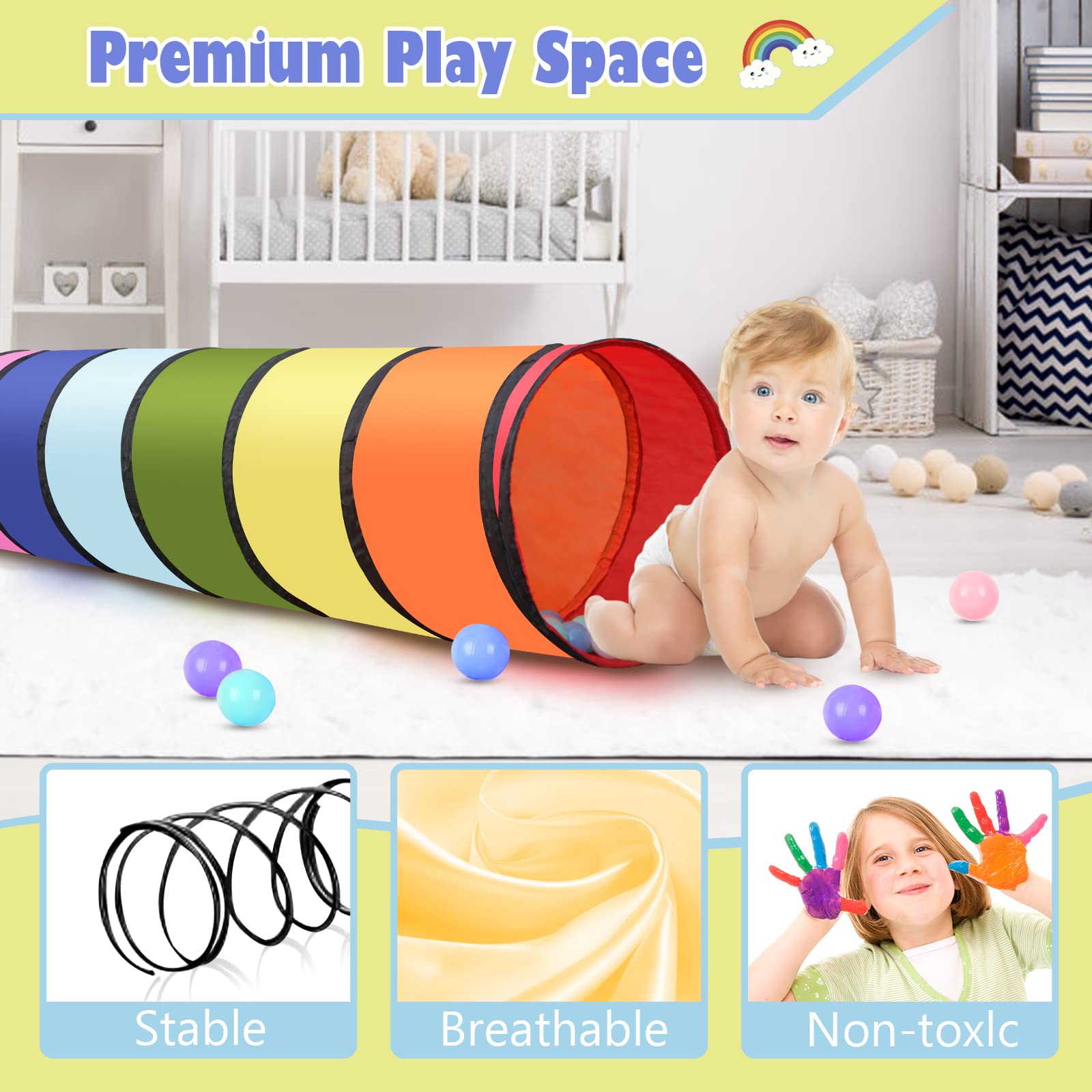 Kids Tunnel for Toddlers 1-3 Play Tent, 6ft Colorful Pop Up Tunnel to Crawl Tunnel for Toddlers 3 Year Baby or Dog Cat Pets, Foldable Gift for Boys & Girls in Indoor & Outdoor Games