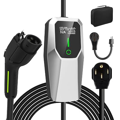 Junsun Level 1&2 EV Charger 32Amp 110V-240V with 20FT Cable, Portable Home Charger NEMA 14-50 5-15 Plug for All SAE J1772 Electric Cars