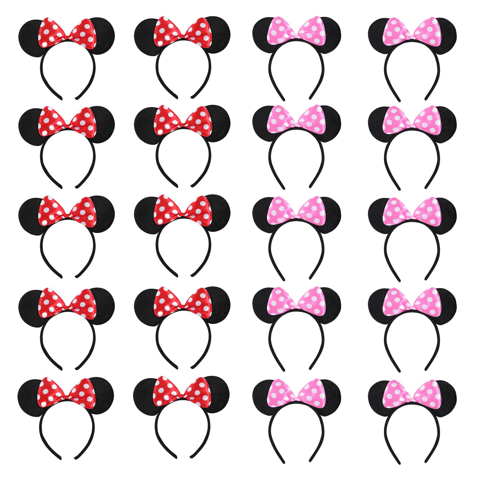 Photo 1 of NEWTGAN 20 PCS Mouse Ears Headbands for Birthday Party Theme Park Costume Play Celebration for Boys and Girls (3color) (pink and red)