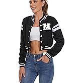 Women's Baseball Varsity Jacket Vintage Crop Top Letter Print College Letterman Coat Bomber Jackets
