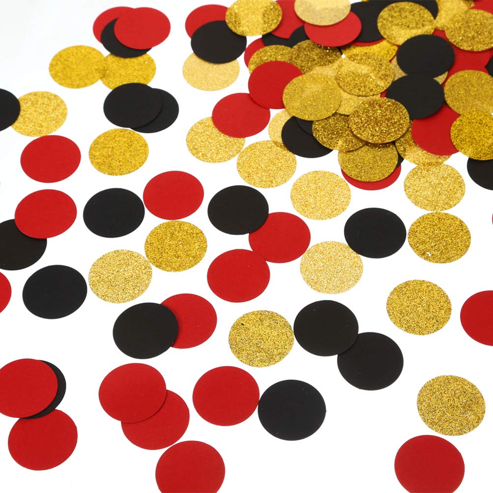 MOWO Glitter Paper Confetti Circles Table Decoration and Wedding Party Decoration, 1.2’’ in Diameter (Gold Glitter, Black, red,300pc)