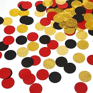 MOWO Glitter Paper Confetti Circles Table Decoration and Wedding Party Decoration, 1.2’’ in Diameter (Gold Glitter, Black, red,300pc)