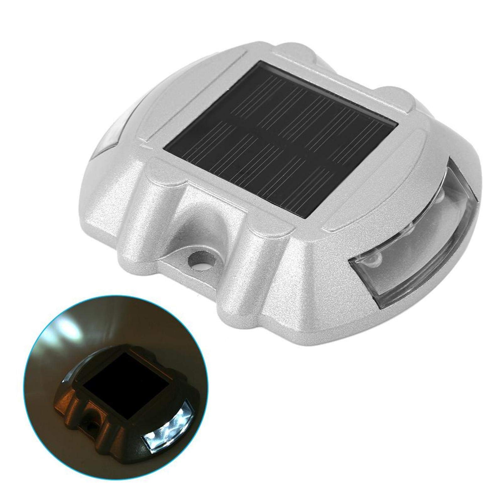 6 LED Solar Road Stud Lights,Ground Garden Lawn Landscape Path Lights Solar LED Round Deck Pathway Outdoor Waterproof Lamps 2pcs