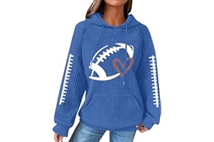 Betadog Game Day Hooded Sweatshirt Women Long Sleeve Funny Football Graphic Shirt Waffle Knit Vintage Pullover Hoodies