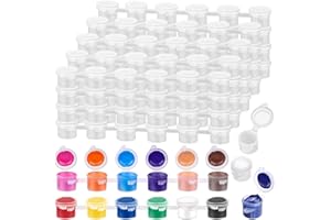 Caffox 240-Piece Empty Paint Pot, 40 Strips Acrylic Mini Paint Container Strip Storage with Lid for Classrooms, School Art & Crafts 3ml/ 0.1oz