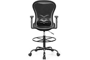 Primy Drafting Chair Ergonomic Tall Office Chair, High Back Breathable Mesh Desk Chair with Adjustable Footrest Ring Lumbar Support 2D Armrests, Executive Swivel Comfy Task Chair for Home Work Art