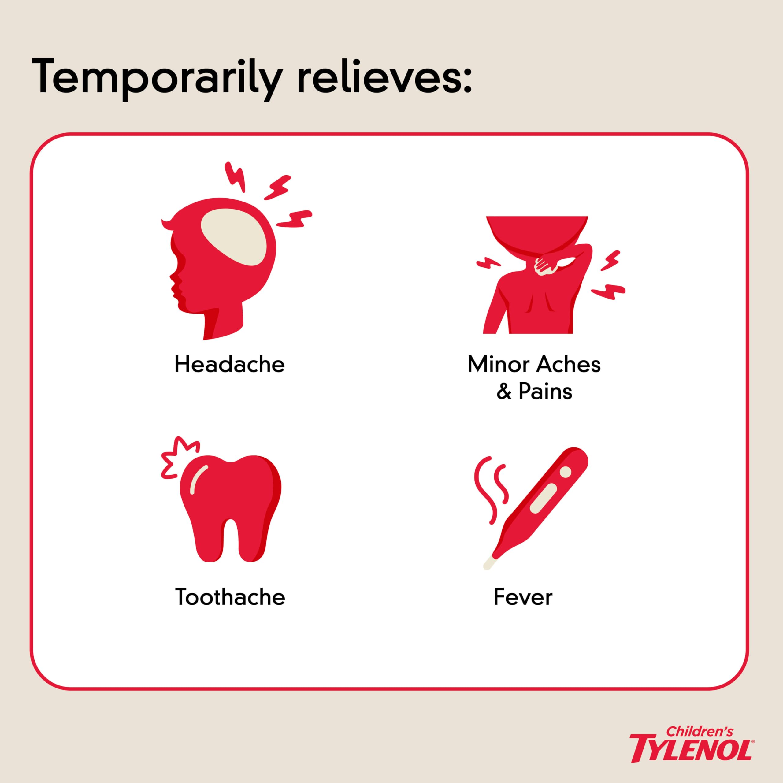 Children's Tylenol Liquid Oral Suspension Medicine, Acetaminophen Pain Reliever & Fever Reducer, Aspirin-, Ibuprofen- & Alcohol-Free, Cherry, 4 Fl. Oz