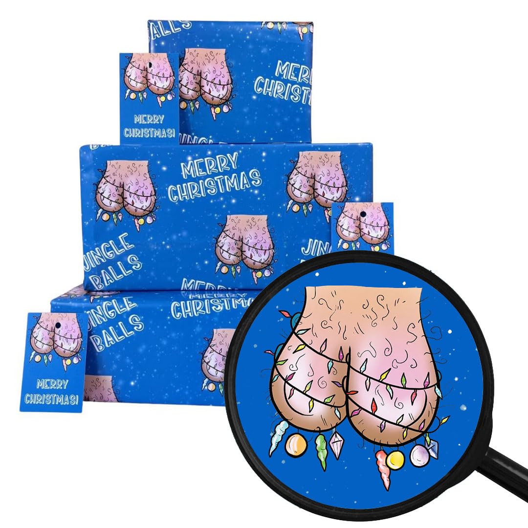 Christmas Wrapping Paper Sheets + Gift Tags (Pack 6) Funny Rude Novelty Design for Her Women