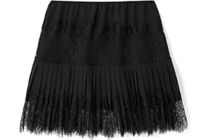 Jeorywoet Lace Slip Skirt Y2k Half Slip, Low Rise Pleated Ruffle Lace Trim Mini Layered Flowy Short Skirt Polyester Balletcor