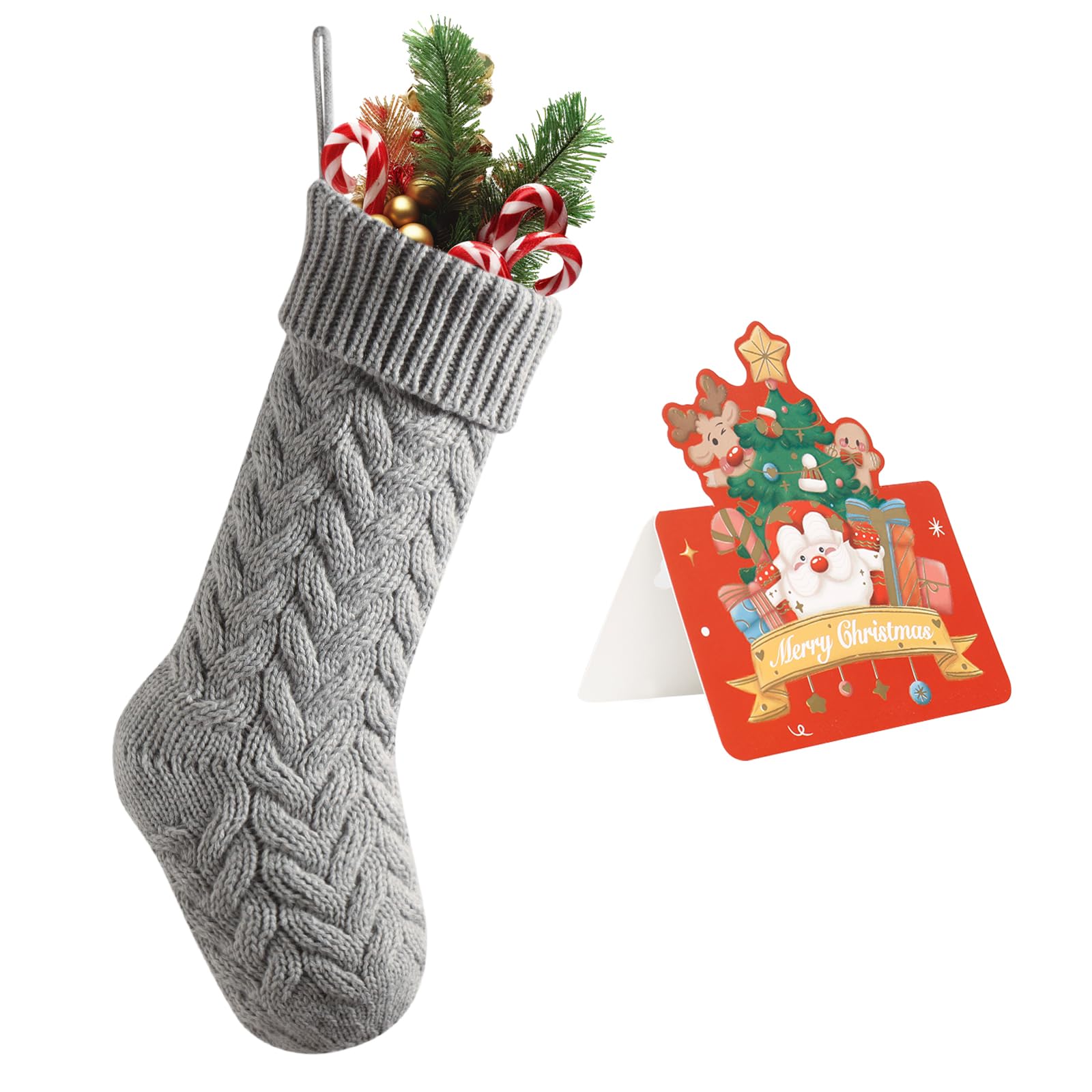 meioro Christmas Stockings with Greeting Card, 46cm/18in Large Size Cable Knit Christmas Stocking, Fireplace Hanging Xmas Stocking for Holiday Family Party Festival Decorations