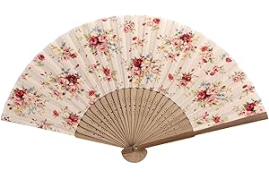 Salutto Hand Fan with Beautiful Fabric Lotus Printed Style 2