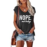 YITAN Women Nope Graphic T-Shirt V-Neck Cap Sleeve Tops