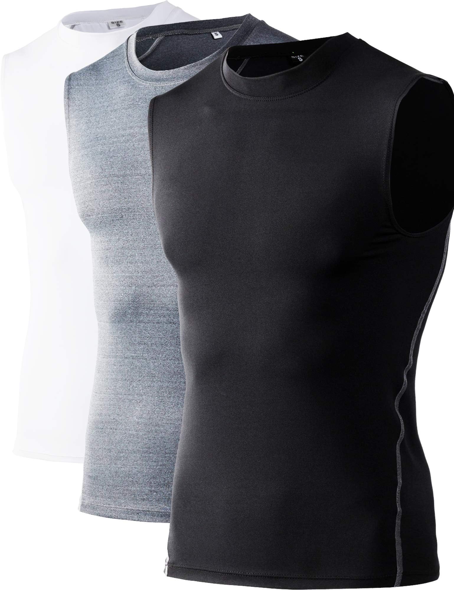 DZRZVD Men's Compression Sleeveless Tank Tops Athletic Muscle Undershirts Base Layer Sport's Vest YEL1002 (3 Packs)