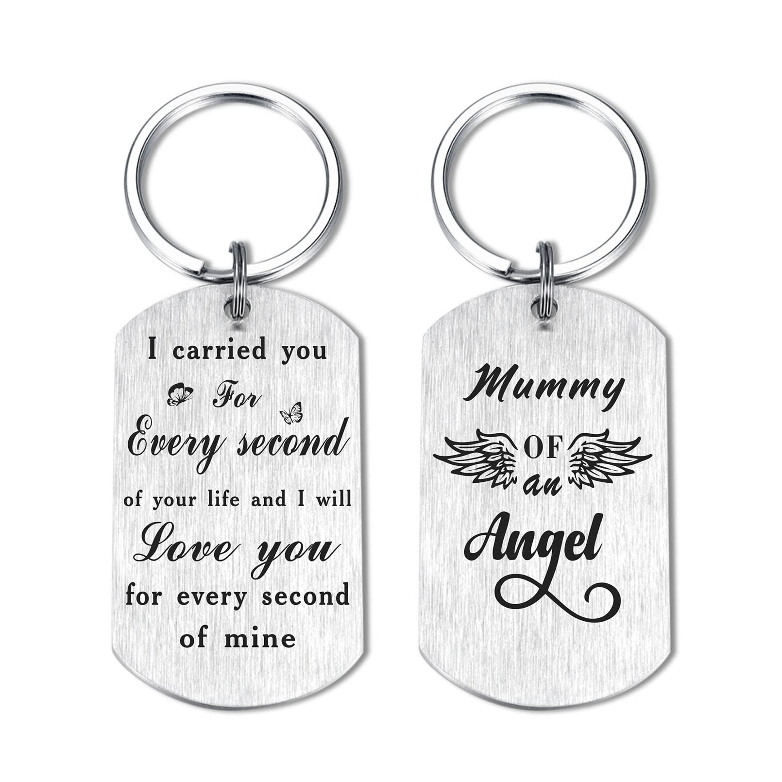 DEGASKEN Loss of Baby Gifts for Mum - Mummy of An Angle - Memorial Gift for the Women Loss of Infant, Sympathy Remembrance Metal Engraved Keying