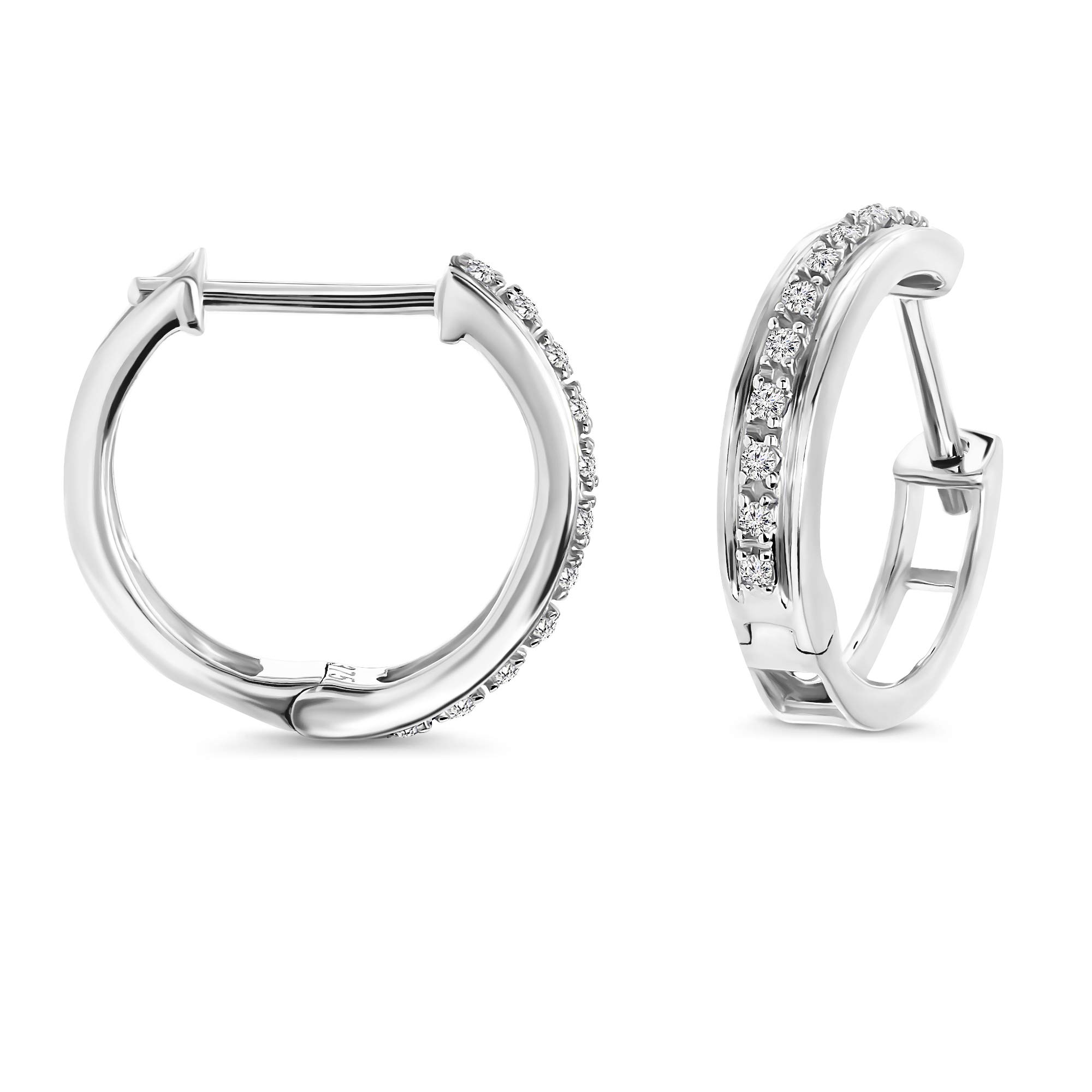 Miore round hoop earrings in 9 kt 375 white gold with 0.06 ct brilliant cut diamonds - Ø 12.5