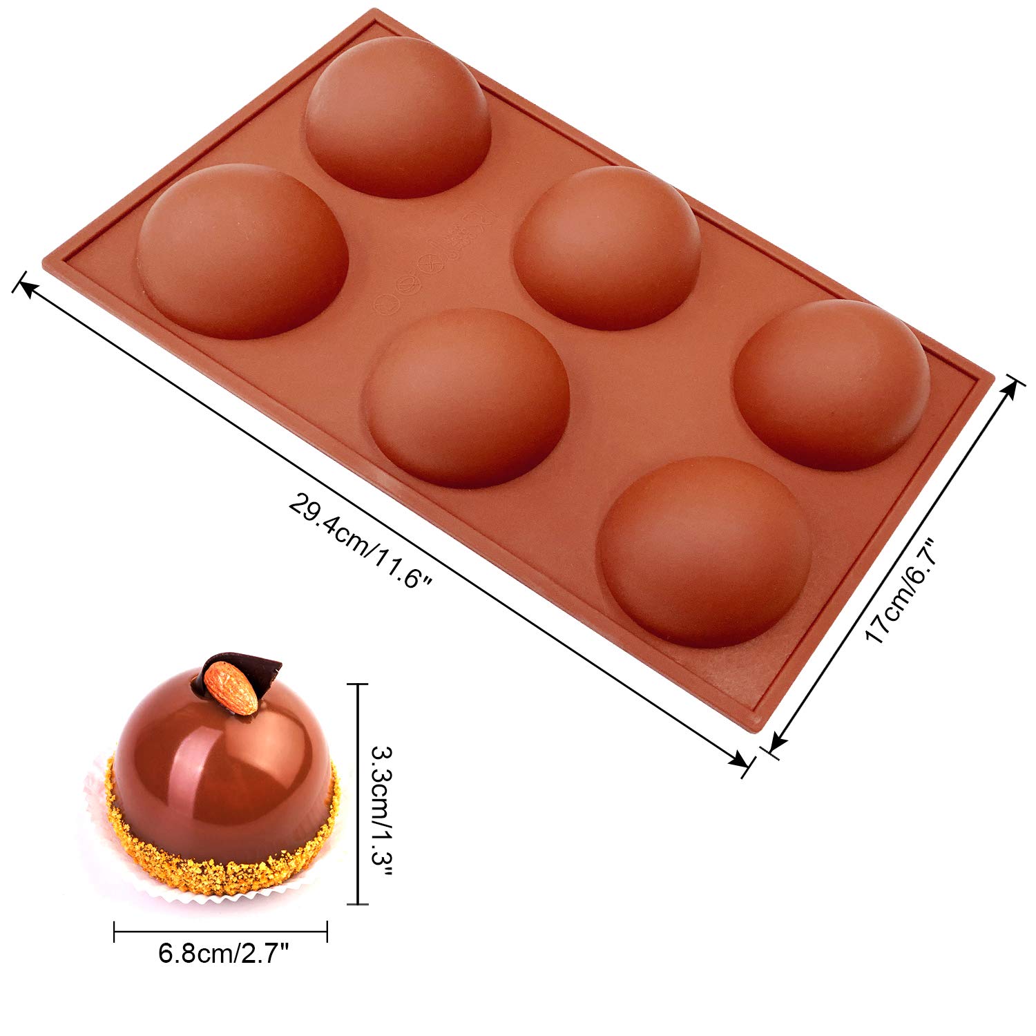 Large 6-Cavity Semi Sphere Silicone Mold, Half Sphere Silicone Baking Molds for Making Chocolate, Cake, Jelly, Dome Mousse (2 Packs)
