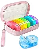 AMOOS Cute Pill Organizer 2 Times a Day, PU Leather