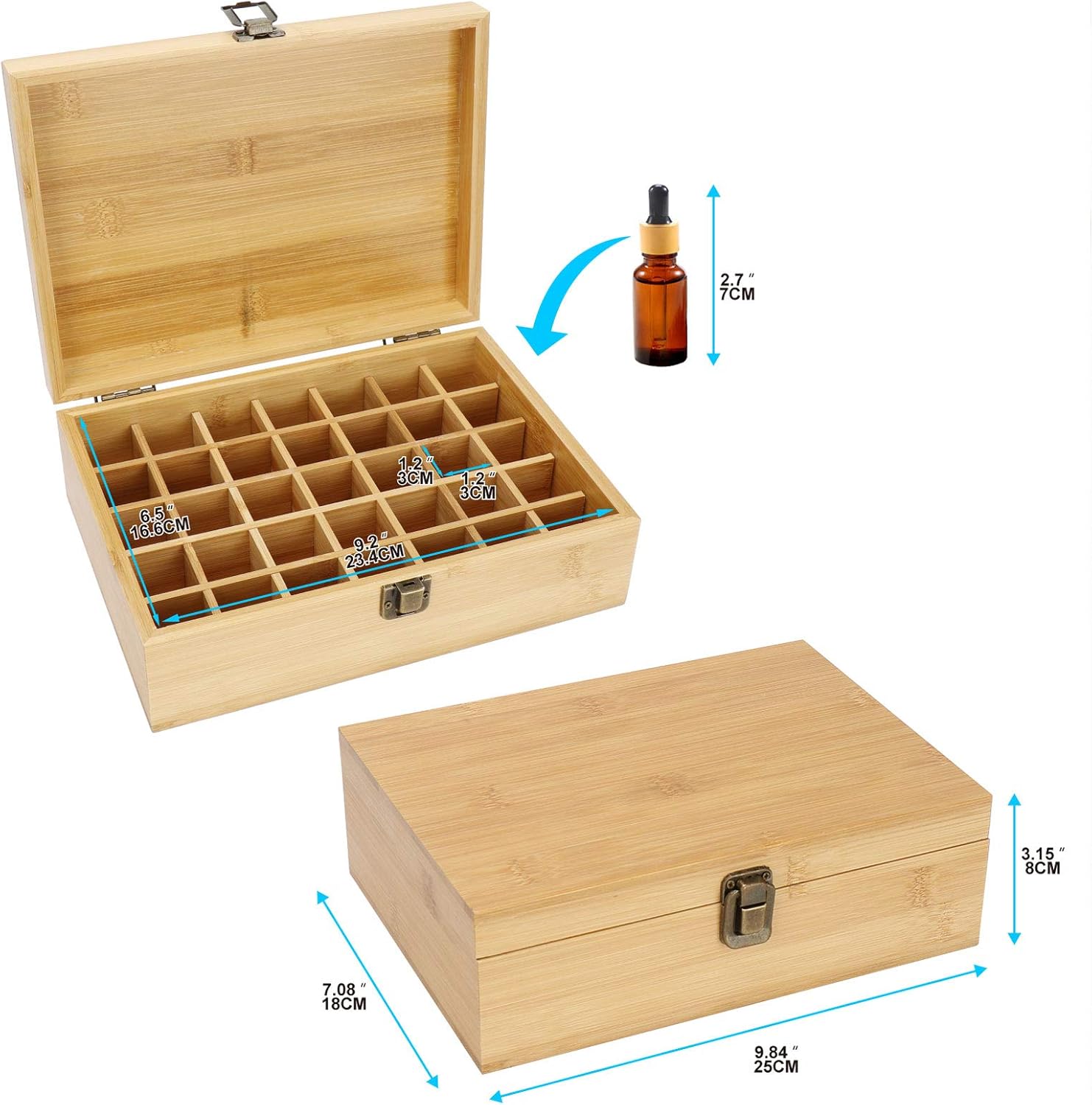 VolksRose Essential Oil Box Organizer, Premium Multi-Tray Essential Oils Storage Container Holds 35 Bottles, Natural Bamboo Aromatherapy Holder Carrying Case (5mL - 20mL) #ob13